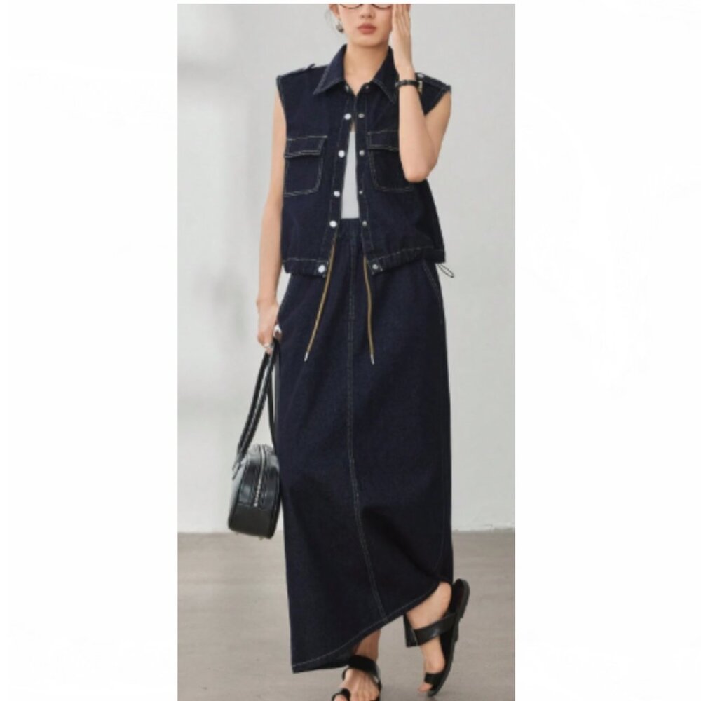 NEW Blue Denim Set Coords Skirt and Jacket XL 12